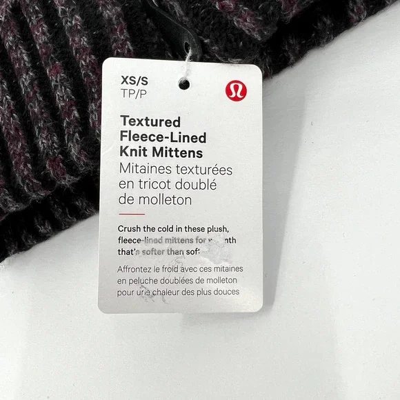LULULEMON Textured Fleece Lined Mittens Womens XS Small XS/S Black NWT - Picture 5 of 8